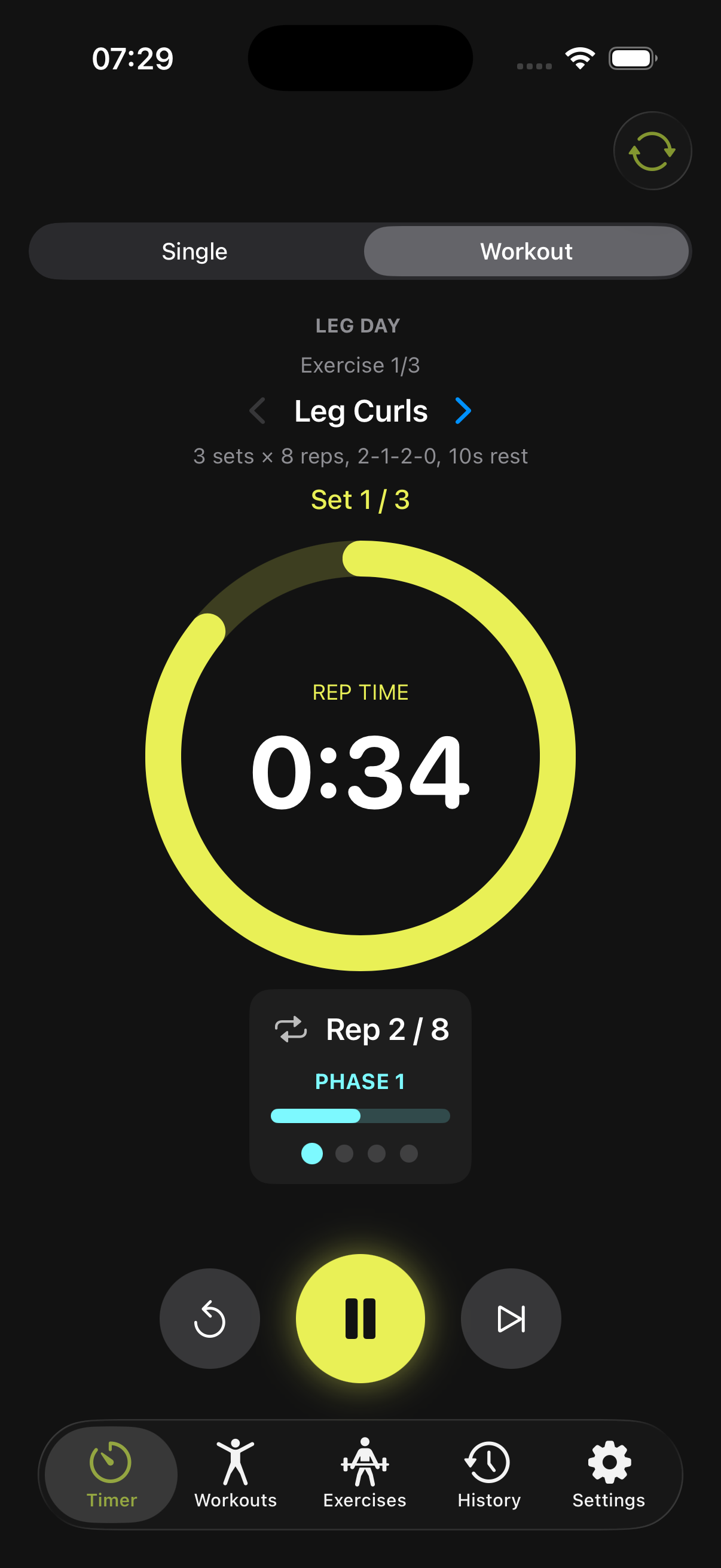 TimerBro — timer running mid-set